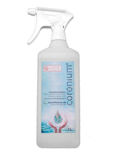Coronium Händedesinfektionsmittel 1L-Flasche Sprühkopf (geeignet für Steripower)